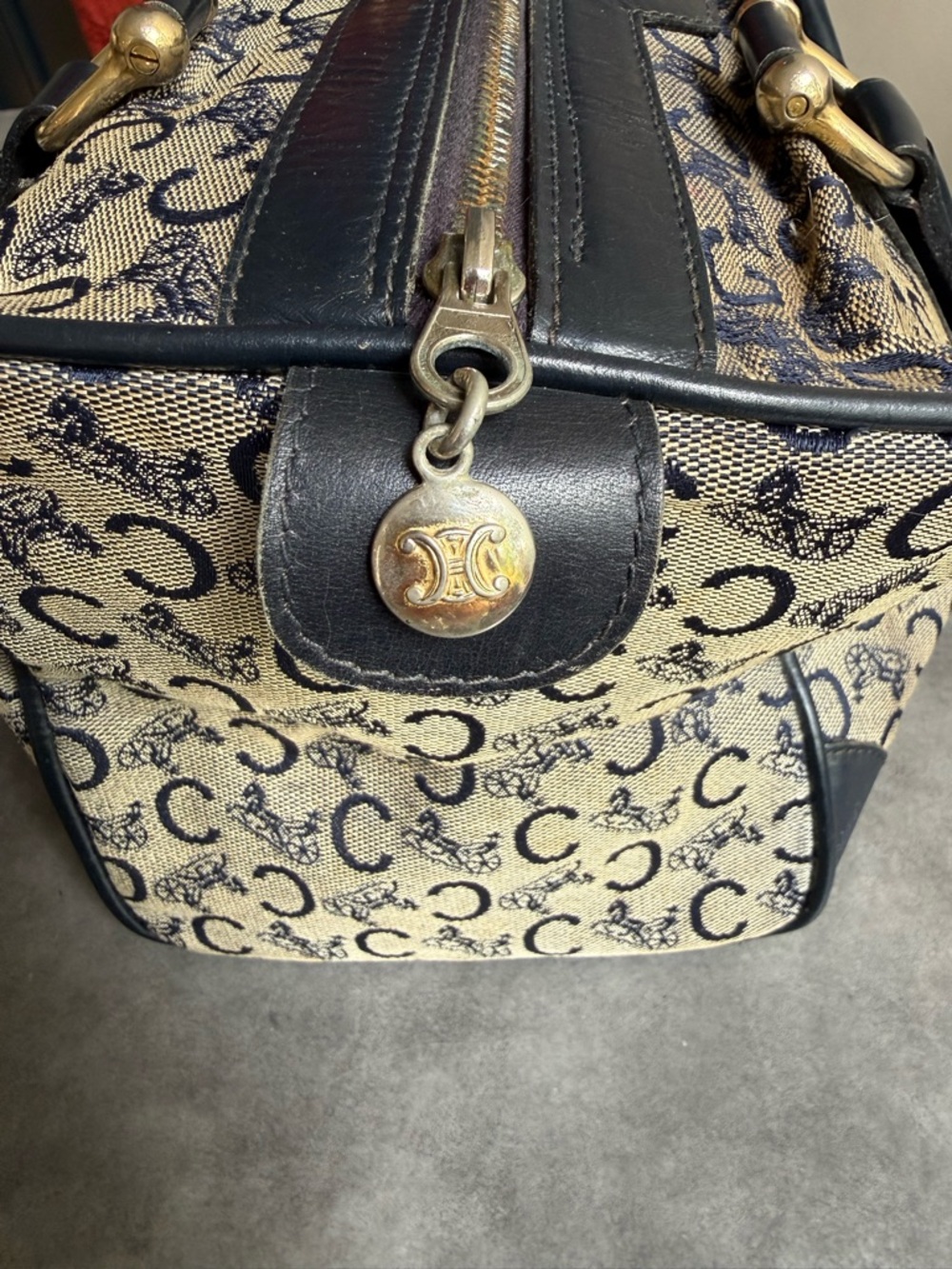 Celine Vintage Navy Leather Trim Monogram Satchel with Navy Blue Leather Lining - Picture 8 of 16